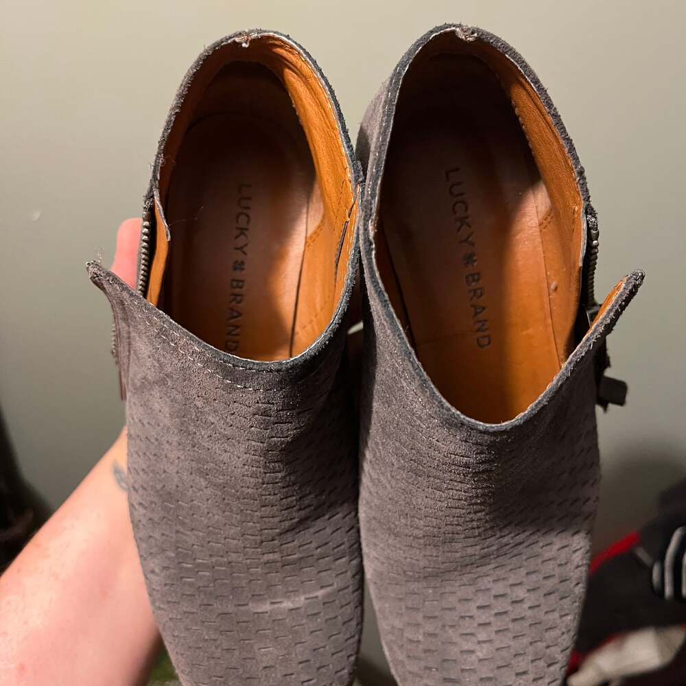 Lucky Brand Gray Suede Ankle Boots